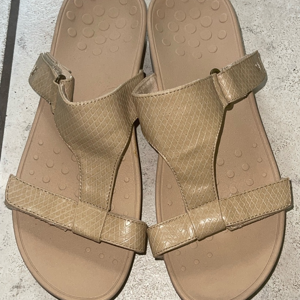 Vionic Tan Sandals with Adjustable Buckles and Comfort Footbed